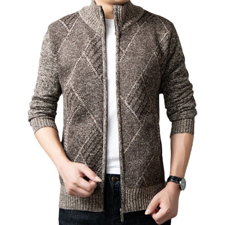 Herren Strickjacke mit modernem Zipper und grafischem Muster Echoarchiv