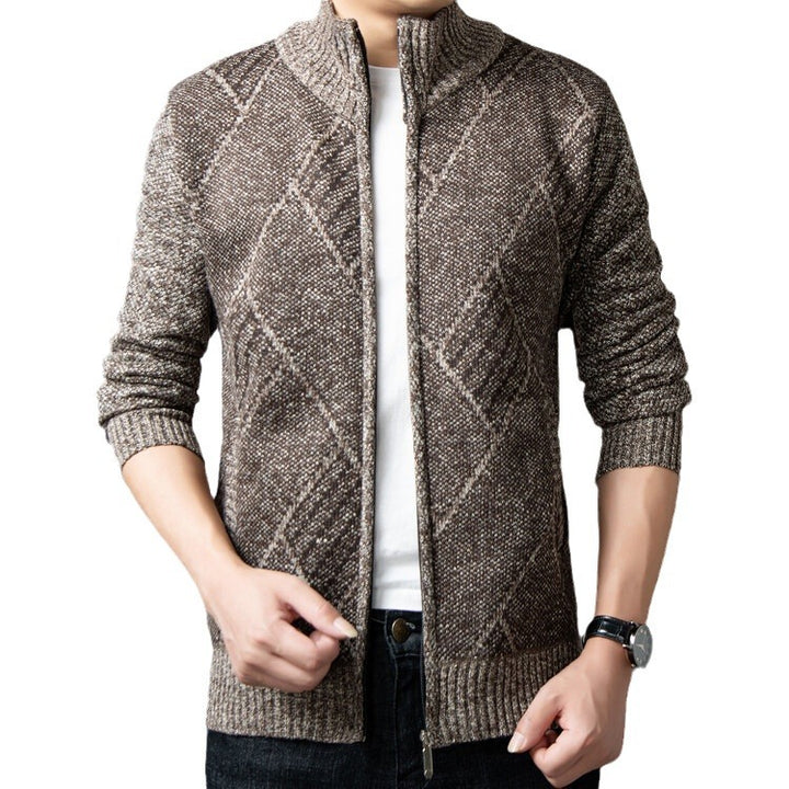 Herren Strickjacke mit modernem Zipper und grafischem Muster Echoarchiv
