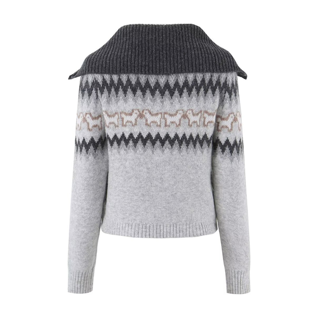 Damen Gestrickte Zip-Cardigan mit Norwegermuster und extra breitem Umlegekragen Echo Archiv