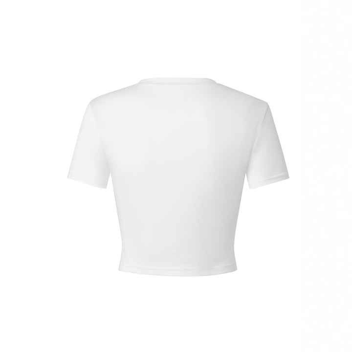 Damen Crop-Top mit kreativem Muschel-Design und verspieltem Schriftzug Echo Archiv