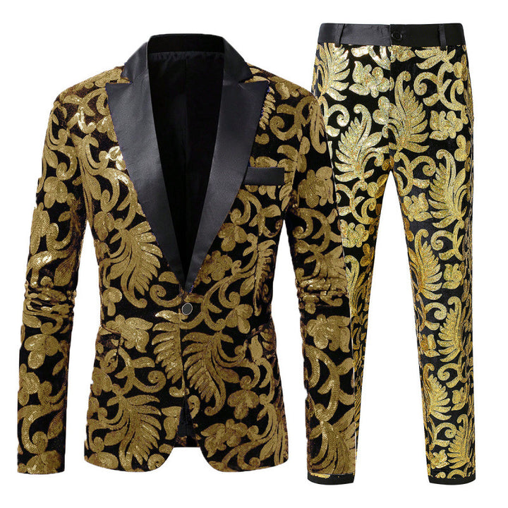 Herren Elegantes Pailletten-Smokinganzug-Set mit floralem Muster Echoarchiv