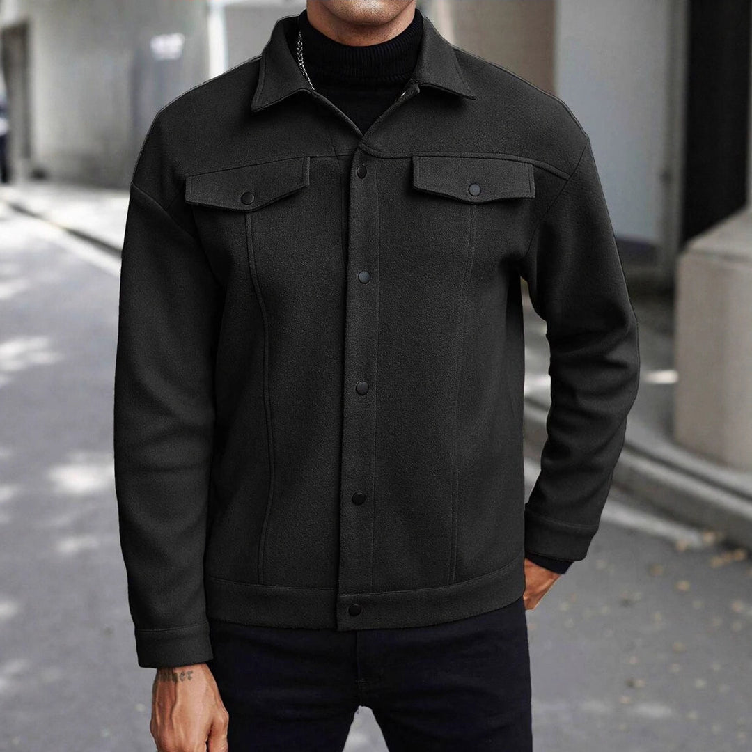Herren Overshirt-Jacke im Trucker-Stil mit Wollmix-Optik und Druckknöpfen Echoarchiv
