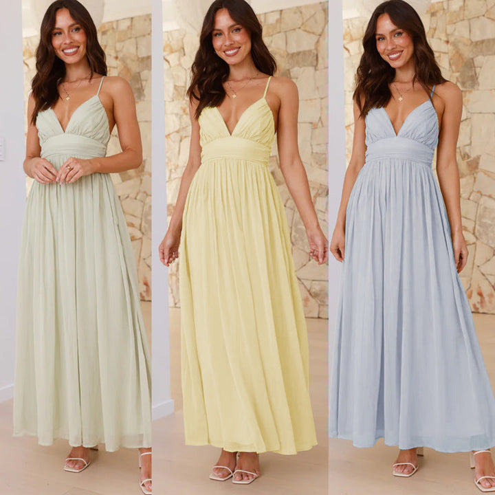 Damen Maxikleid mit schmalen Spaghetti-Trägern und elegantem Wickel-Design Echoarchiv