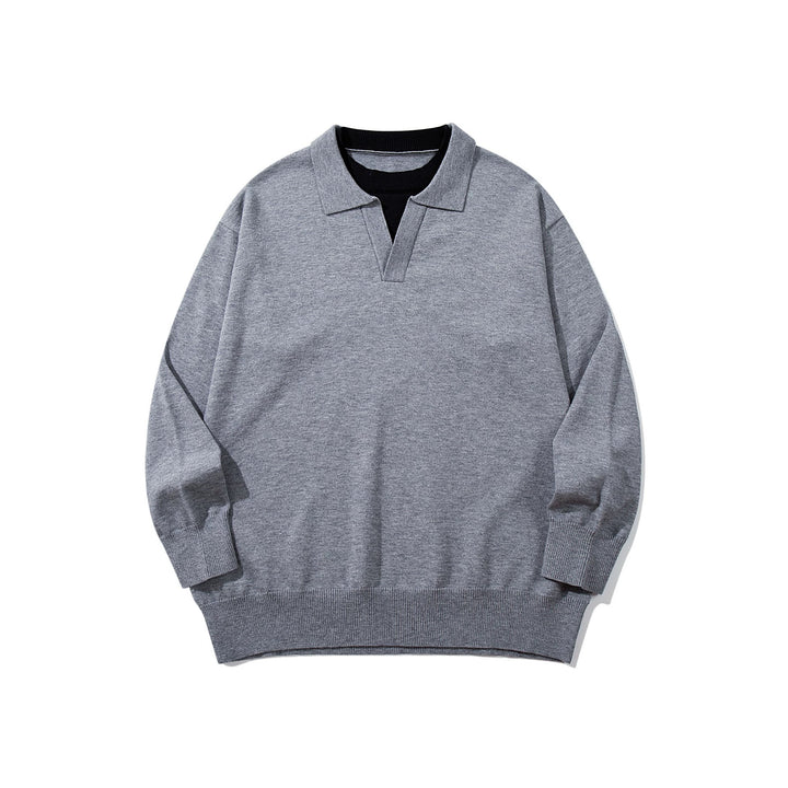 Unisex Feinstrick-Polo mit V‑Ausschnitt‑Cutout und integriertem Rollkragen-Layer Echoarchiv