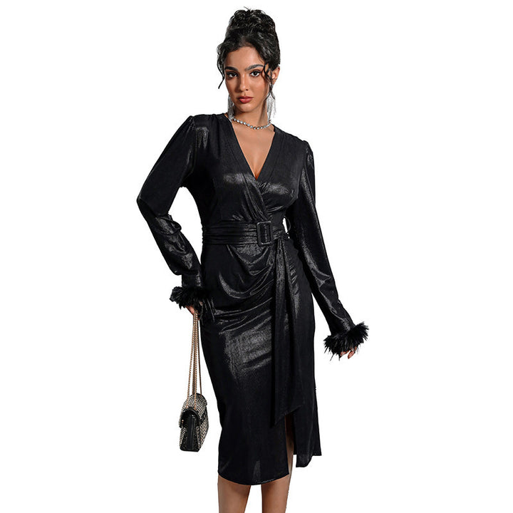 Damen Wickelkleid mit elegantem Gürtel und Rüschendetails Echo Archiv