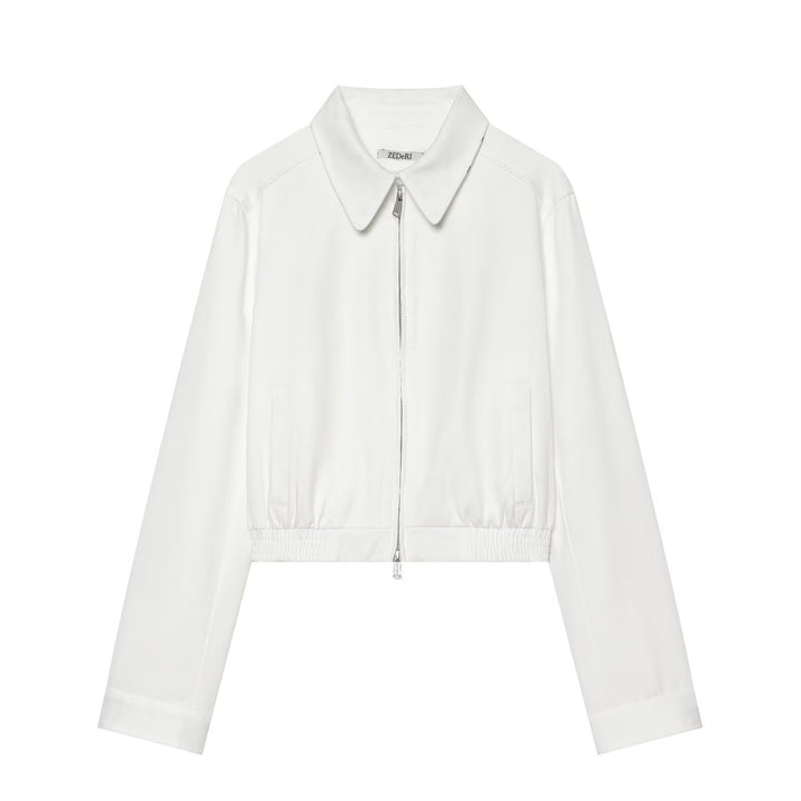 Damen Cropped Blousonjacke mit Hemdkragen, Zwei-Wege-Reißverschluss und elastischem Bund Echoarchiv