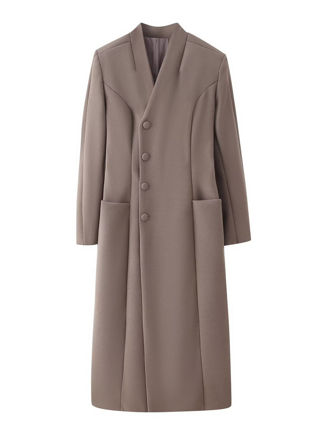 Damen Eleganter langer Wollmix-Mantel mit Schalkragen und aufgesetzten Taschen Echoarchiv