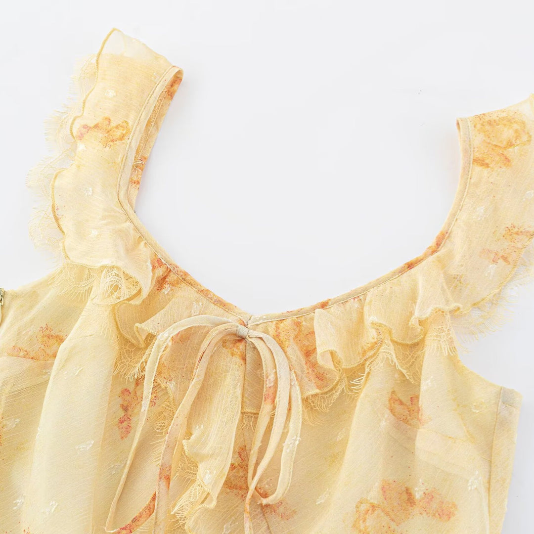 Damen Maxikleid mit verspieltem Rüschendesign und Blumenmuster Echo Archiv