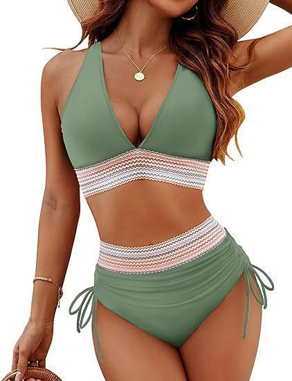 Damen Bikini-Set mit hoch tailliertem Slip und sportlichen Akzenten Echoarchiv