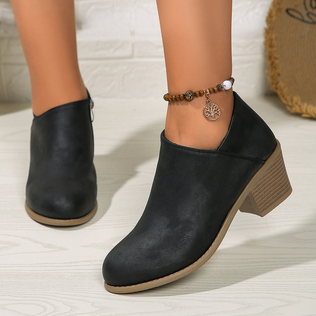Damen kurze Stiefelette mit seitlichem Reißverschluss gepolstertem Komfortfußbett und stabilem Blockabsatz Echo Archiv