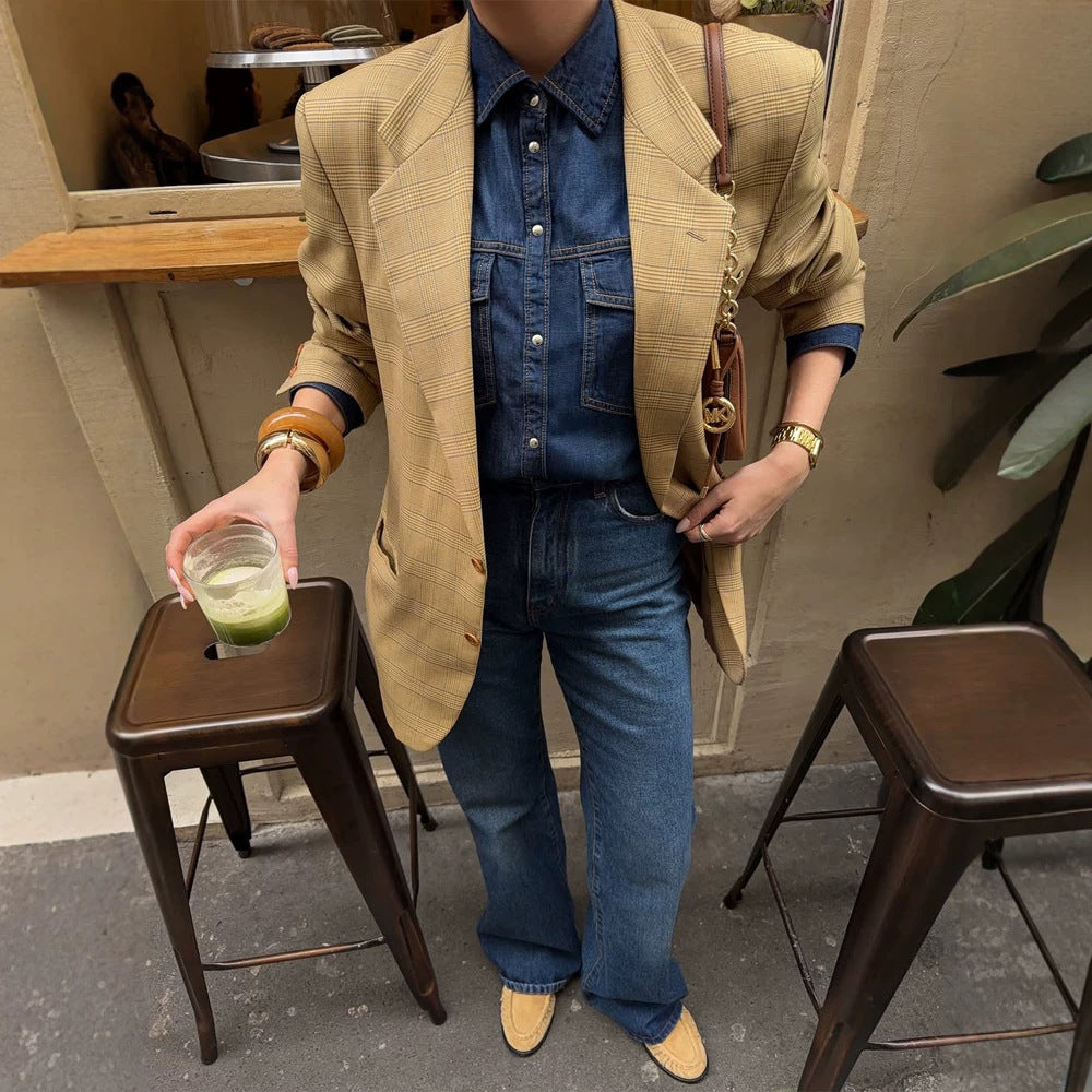 Damen Oversize Glencheck-Blazer im kastigen Boxy‑Schnitt mit markanter Schulterpartie Echoarchiv