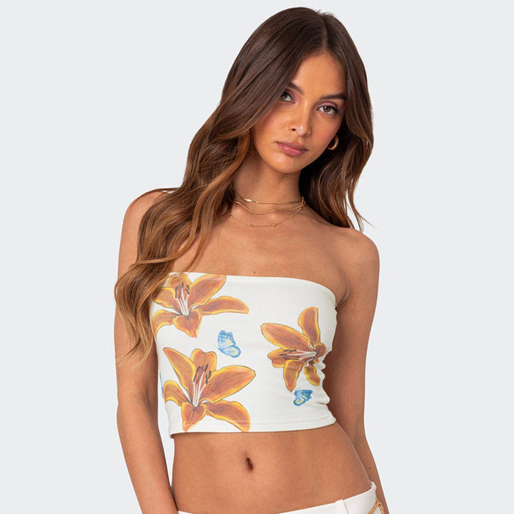 Damen Bandeau-Top mit floralem Motiv und elastischem Bund Echo Archiv