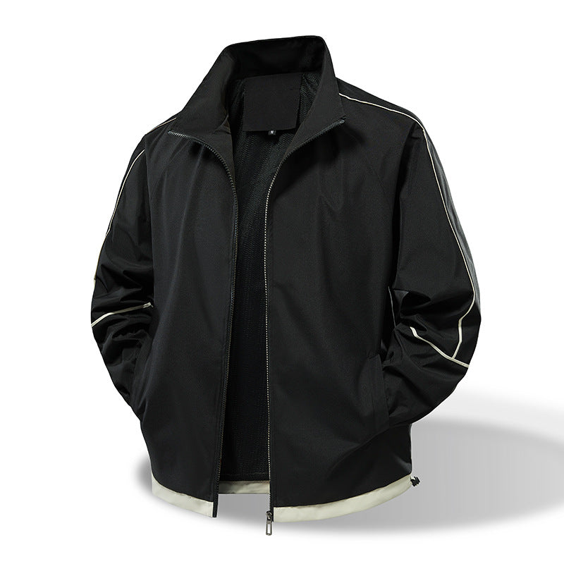 Herren Leichte Windbreaker‑Übergangsjacke mit Stehkragen, Mesh‑Futter & Kontrastpaspel Echoarchiv
