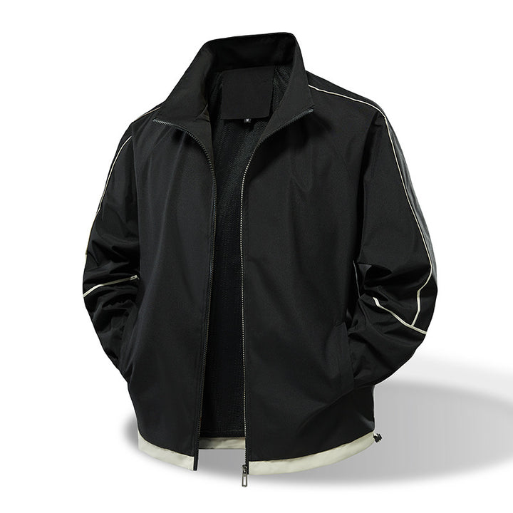 Herren Leichte Windbreaker‑Übergangsjacke mit Stehkragen, Mesh‑Futter & Kontrastpaspel Echoarchiv