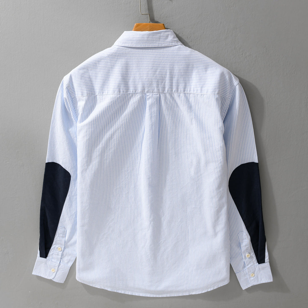 Herren Gestreiftes Overshirt‑Hemd mit Kontrast‑Ellbogenpatches und aufgesetzter Brusttasche Echoarchiv