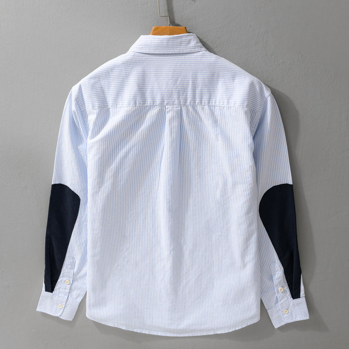 Herren Gestreiftes Overshirt‑Hemd mit Kontrast‑Ellbogenpatches und aufgesetzter Brusttasche Echoarchiv