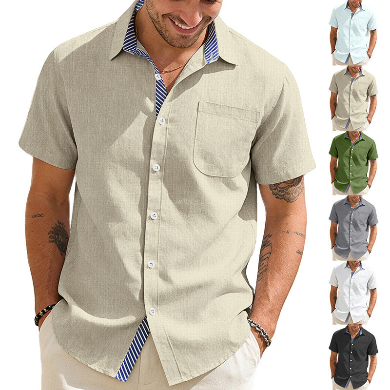 Herren nan Business-Casual Kurzarmhemd mit gestreiftem Kragenfutter und Brusttasche Echo Archiv