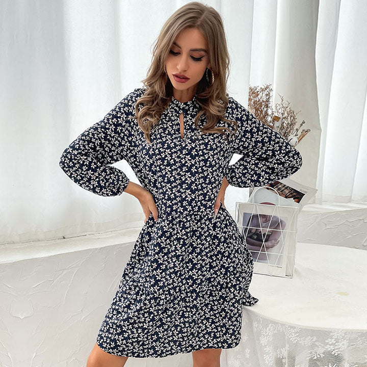 Damen Gestuftes Minikleid mit Stehkragen, Blumenprint und taillierter A‑Linie Echoarchiv