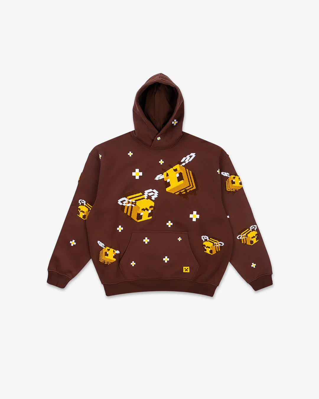 Unisex nan Kapuzenpullover mit eingestricktem Pixel-Bienenmotiv und aufgesetzter Kängurutasche Echoarchiv