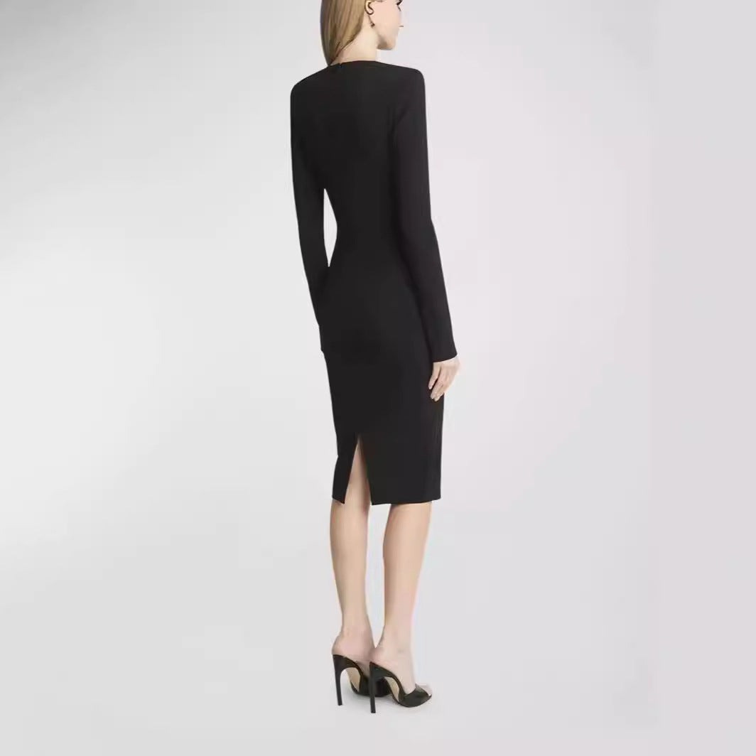 Damen Figurbetontes Midikleid mit Rundhalsausschnitt und langen Ärmeln Echoarchiv