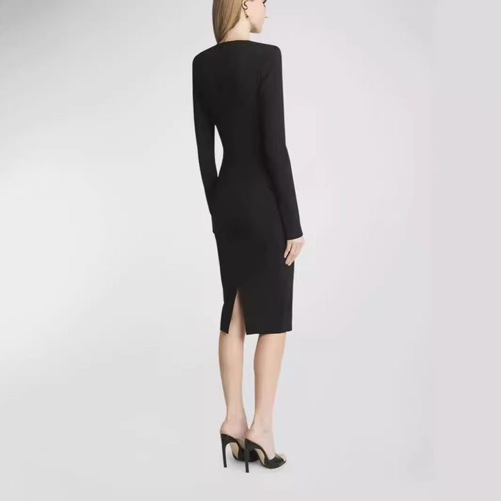 Damen Figurbetontes Midikleid mit Rundhalsausschnitt und langen Ärmeln Echoarchiv