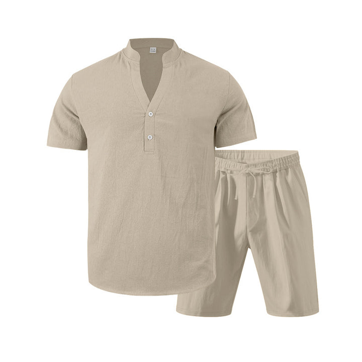 Herren lässiges Freizeit-Set aus atmungsaktivem Baumwollmix mit eleganter Knopfleiste Echoarchiv