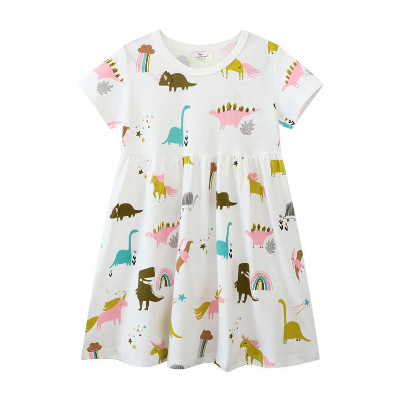 Mädchen Freizeitkleid mit verspielten Dinosaurier- und Einhorn-Motiven Echo Archiv
