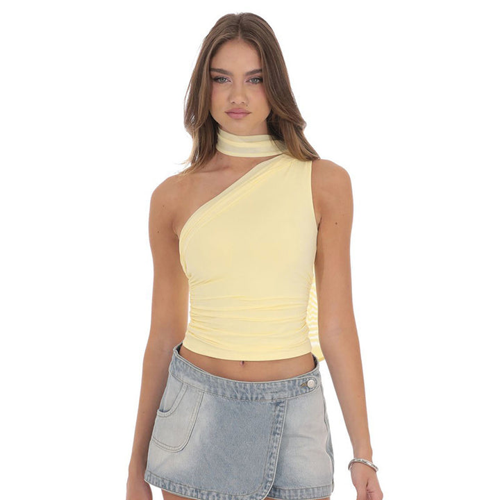 Damen Asymmetrisches Crop-Top mit dekorativem Choker Echo Archiv