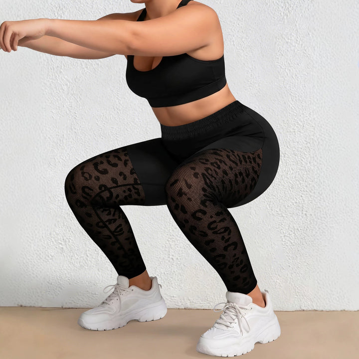 Damen formende High-Waist Leggings mit Overlay-Short und Leo-Mesh-Einsätzen – Avélisse