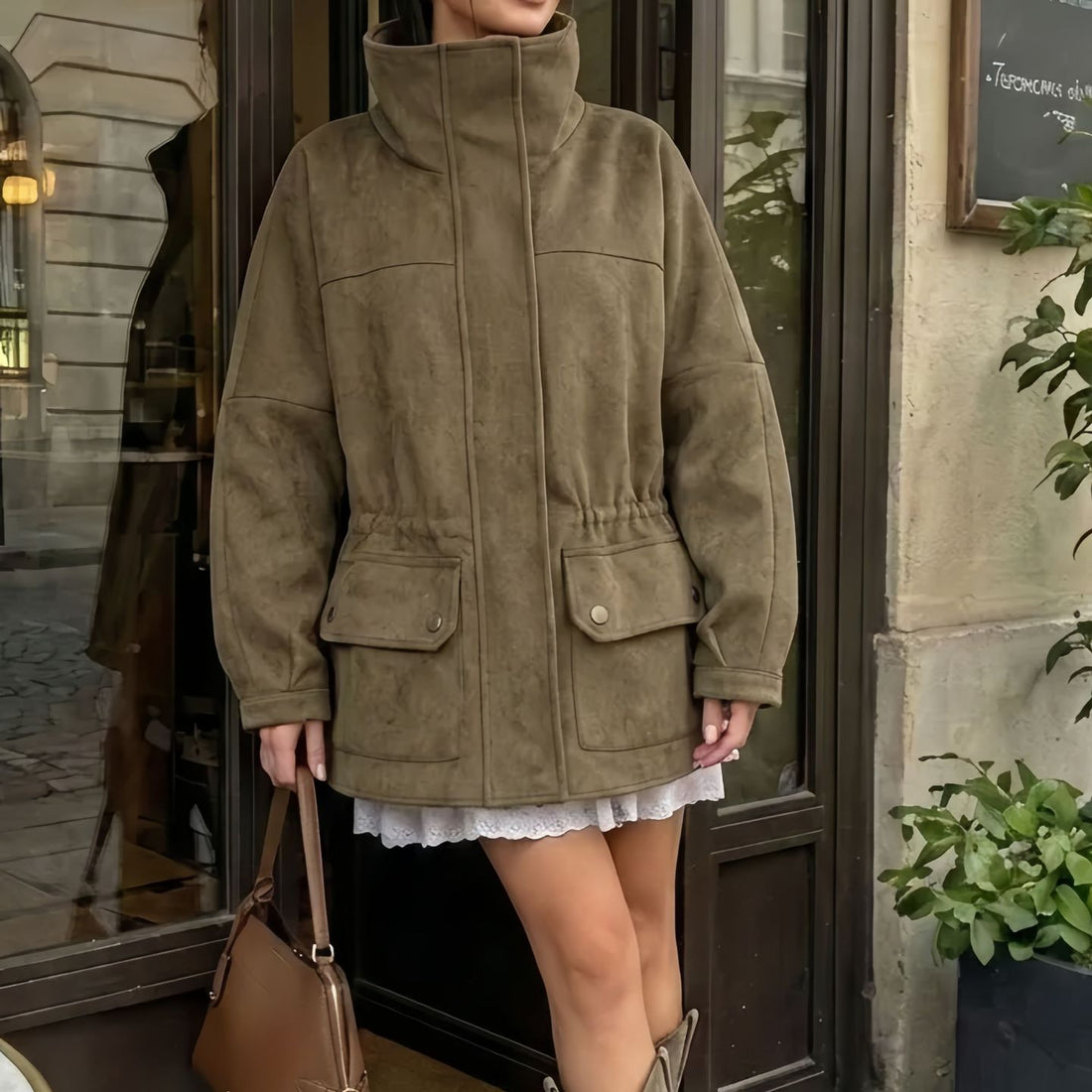 Damen Modische Oversize-Winterjacke mit Kordelzug – Célinea