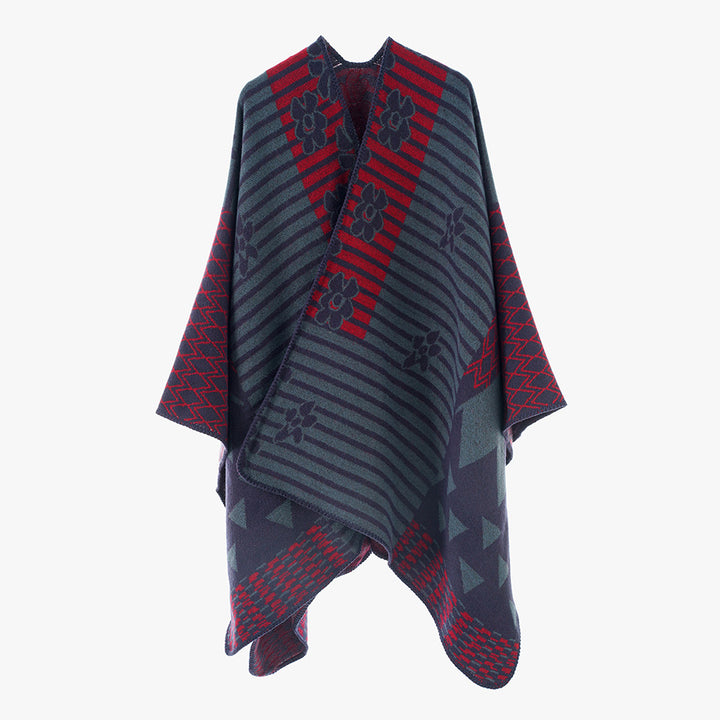 Damen Oversize Jacquard‑Ruana im Ethno‑Patchwork‑Design – Avérine