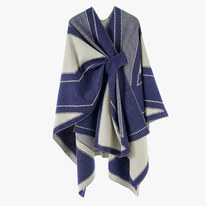 Damen Oversize-Cape aus Jacquard-Strick mit Bindeschlaufe Echo Archiv