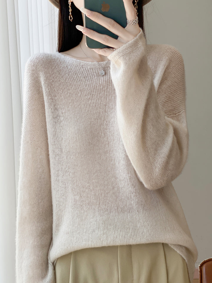Damen Ultraleichter Mohair‑Look Oversize-Pullover mit U-Boot-Ausschnitt und überschnittener Schulter Echoarchiv