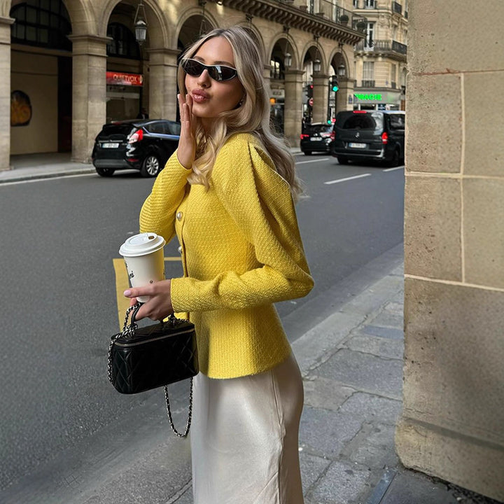 Damen Taillierter Bouclé-Peplum-Blazer mit Zierknöpfen Echoarchiv