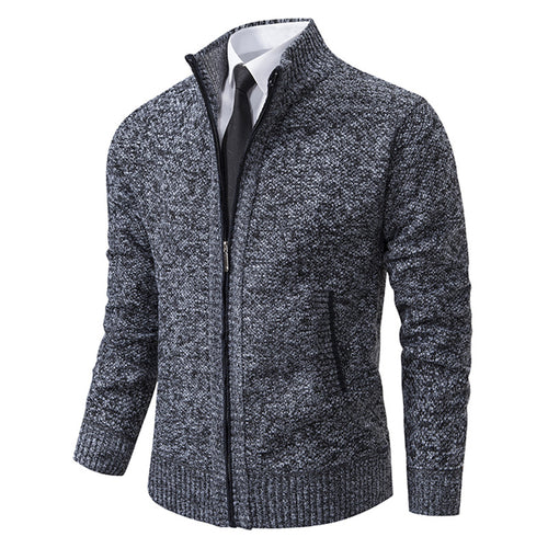 Herren elegante Strickjacke mit hohem Kragen und praktischem Reißverschluss Echoarchiv
