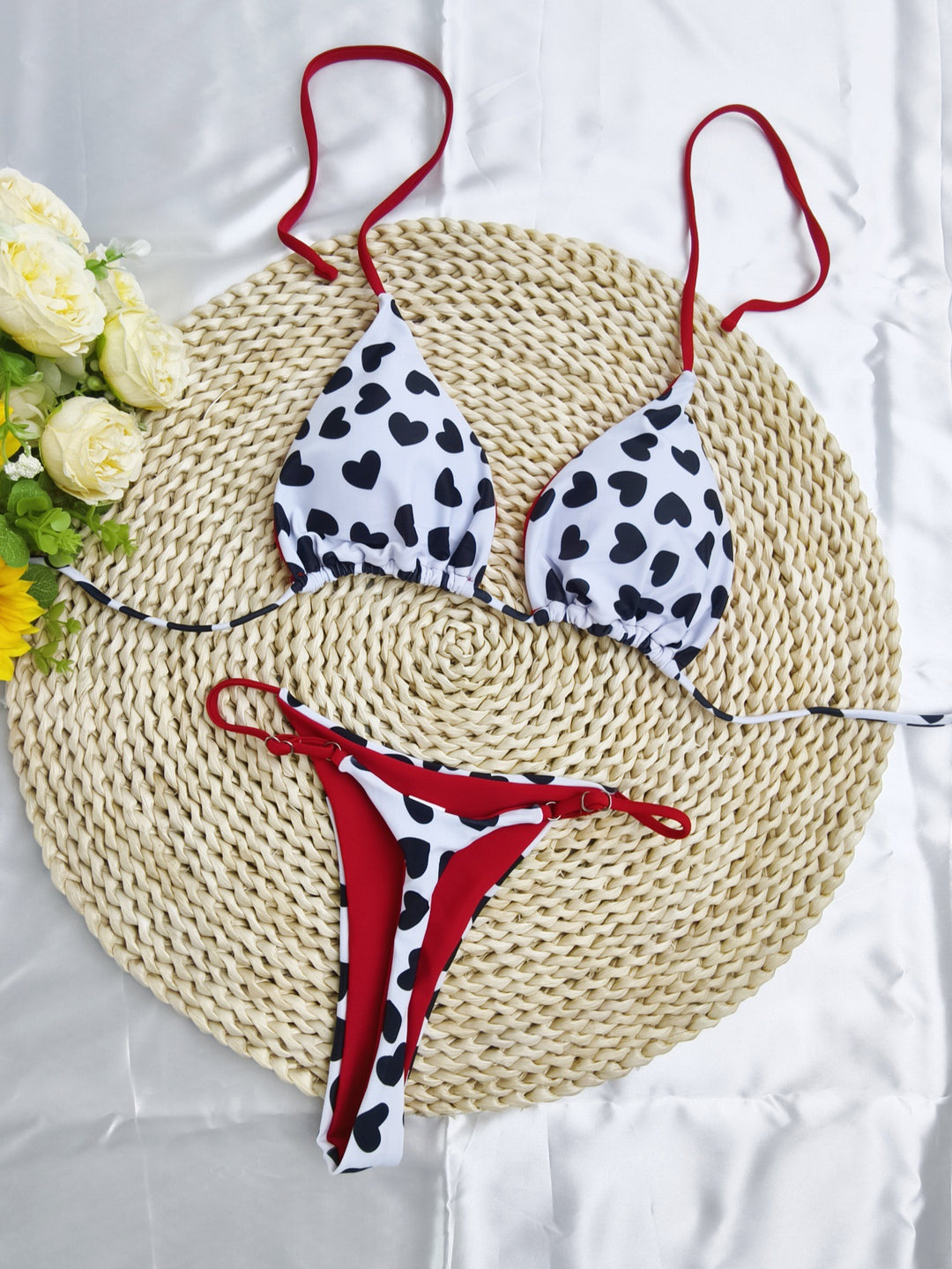 Damen Triangel-Bikini-Set mit fröhlichem Kirschmuster und verstellbaren Trägern Echo Archiv