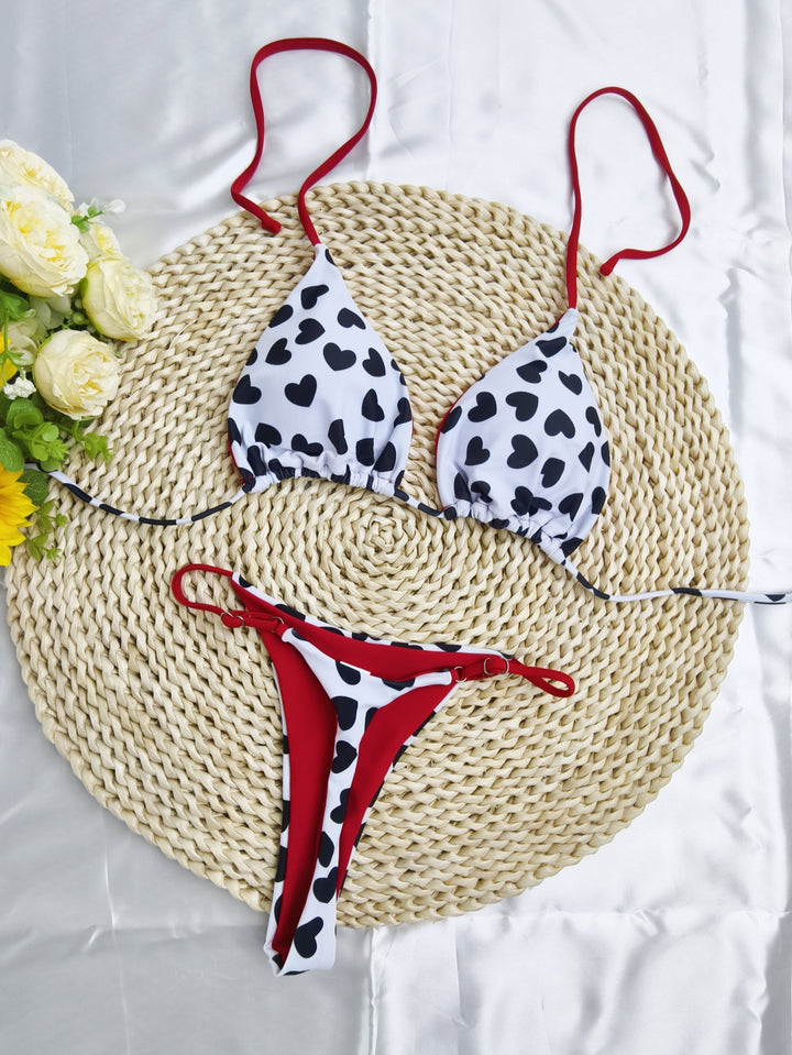 Damen Triangel-Bikini-Set mit fröhlichem Kirschmuster und verstellbaren Trägern Echo Archiv