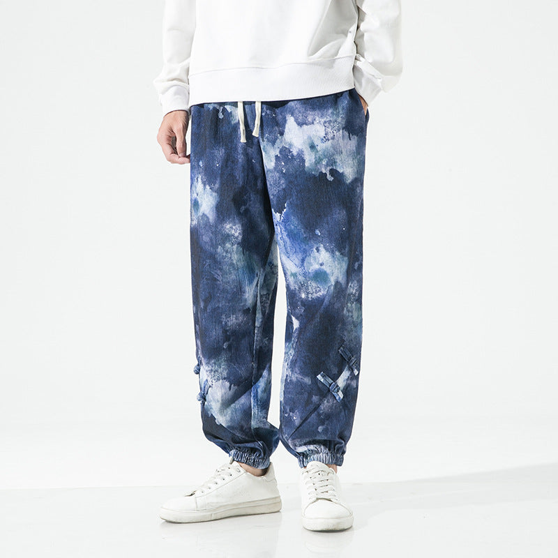 Herren Tie-Dye Baggy Jogginghose mit Tunnelzug, Gummibündchen und dekorativen Riemen Echo Archiv