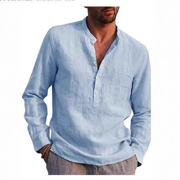Herren Leinenhemd mit klassischem Henley-Ausschnitt und Brusttasche Echoarchiv