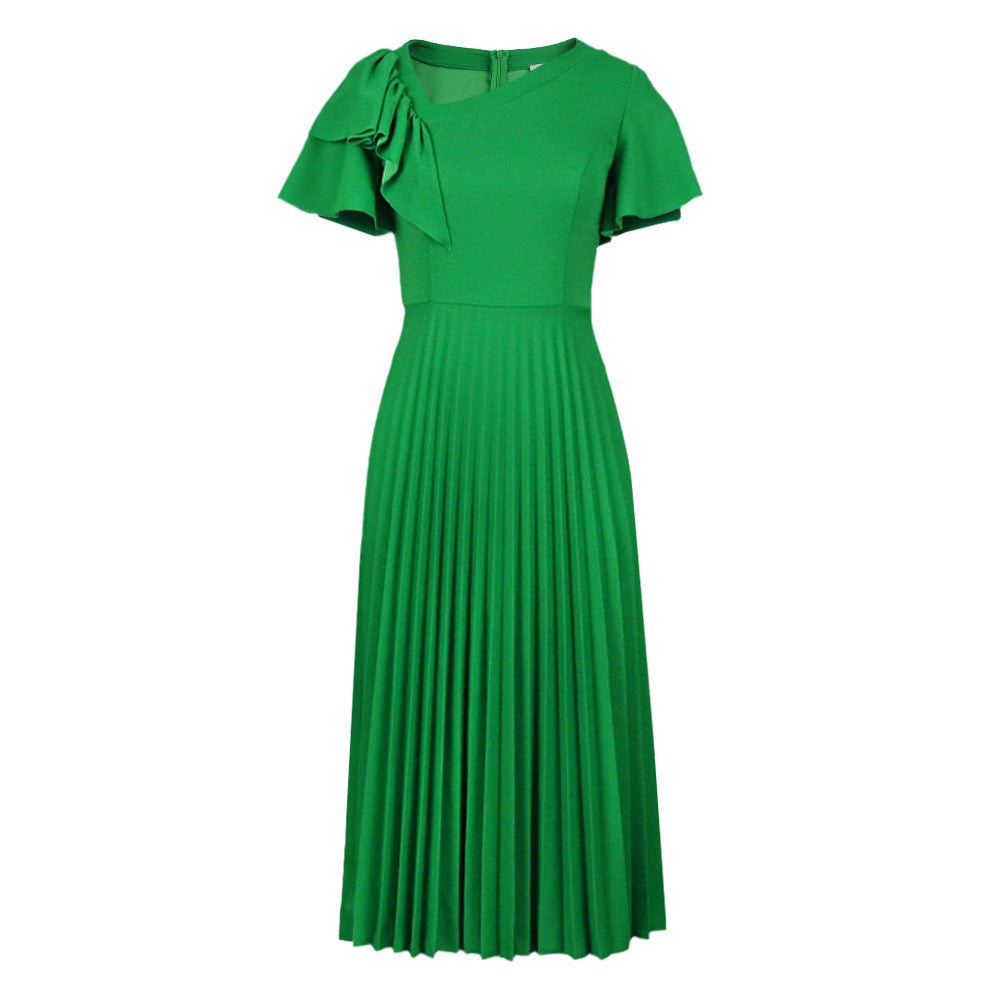 Damen elegantes Plisseekleid mit asymmetrischem Rüschen-Detail Echo Archiv