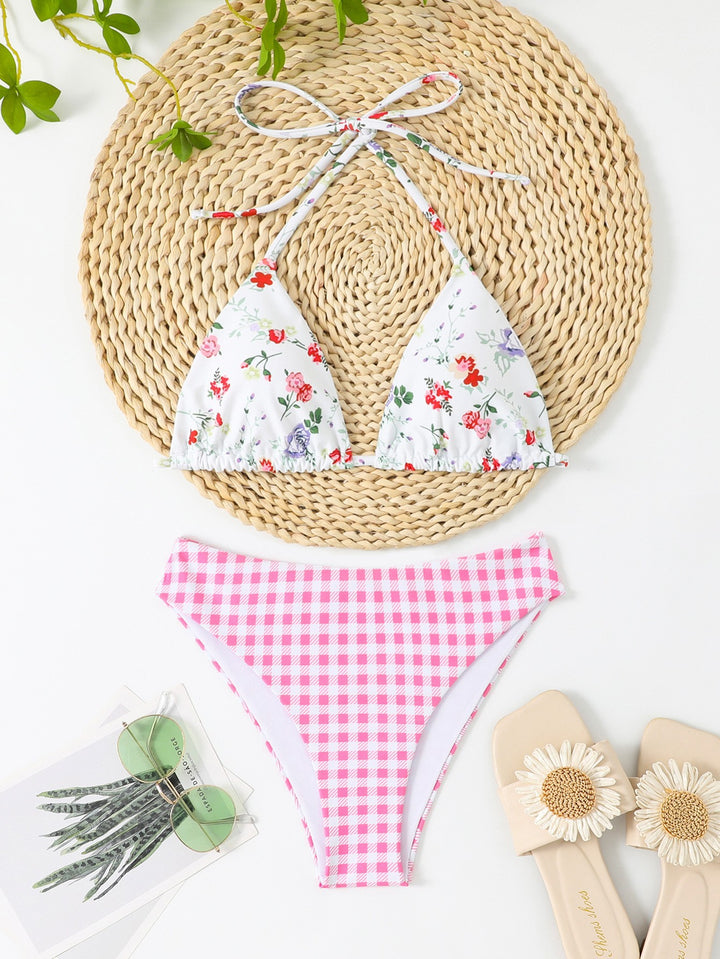 Damen Bikiniset mit floralem Muster und Gingham-Design Echo Archiv