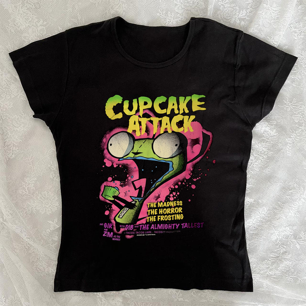 Damen T-Shirt mit kreativem Cupcake-Motiv und modernem Druck Echo Archiv