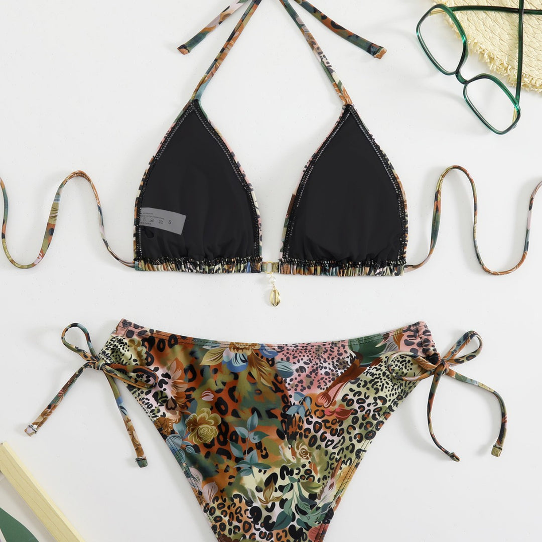 Damen Triangel-Bikini-Set mit floralem Leopardenmuster Echo Archiv