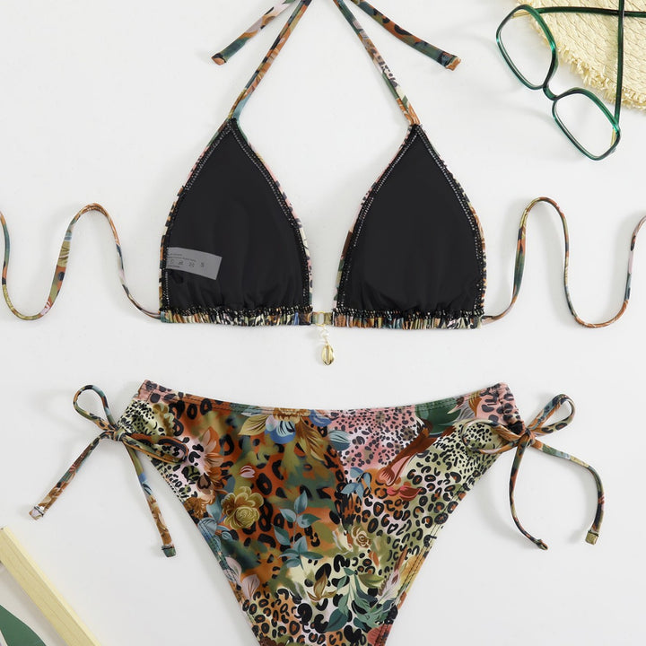 Damen Triangel-Bikini-Set mit floralem Leopardenmuster Echo Archiv