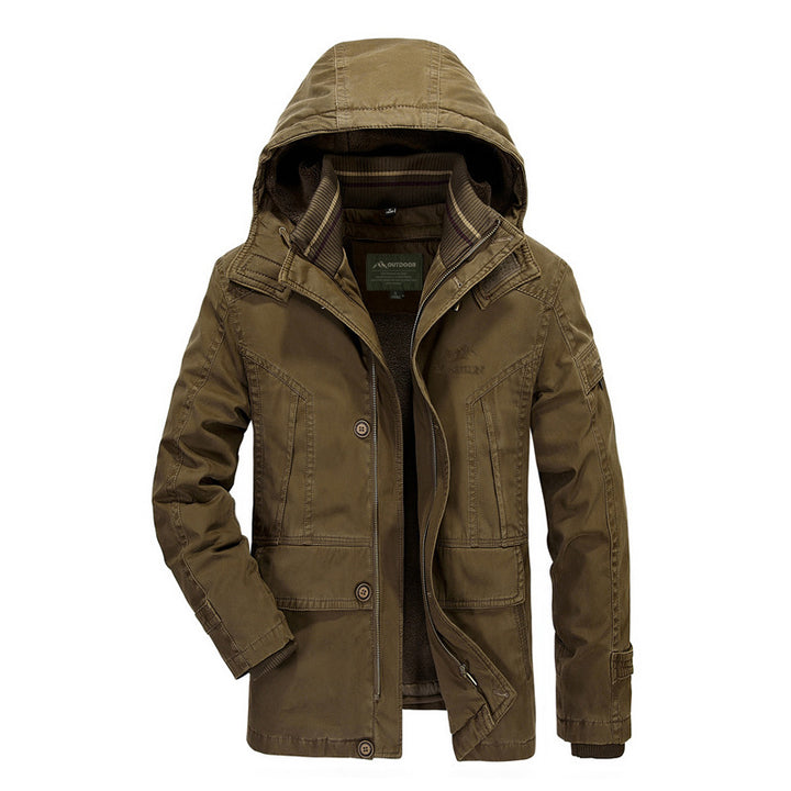 Herren Kapuzenparka mit Teddyfutter und multifunktionalen Utility‑Taschen Echoarchiv