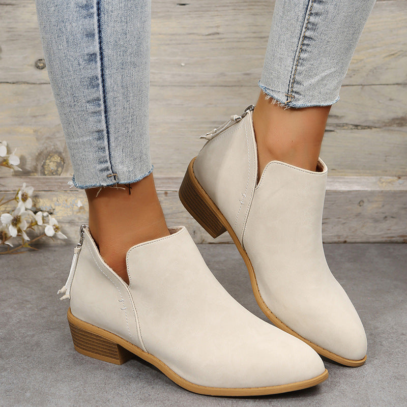 Damen Metallic-Ankleboots mit spitzer Kappe, Rückreißverschluss und niedrigem Blockabsatz Echoarchiv