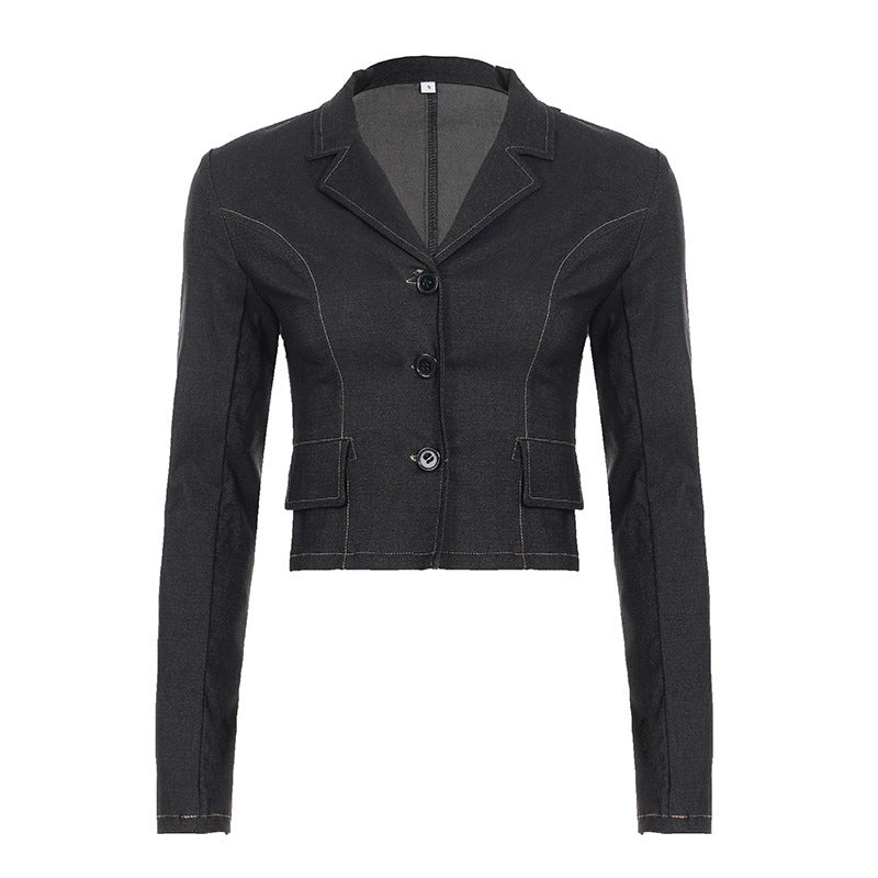 Damen Kurzblazer tailliert mit Ziernähten und Pattentaschen – Valéne