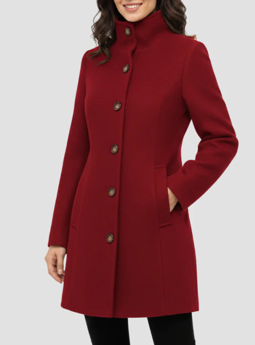 Damen Elegante Wolljacke mit hohem Kragen