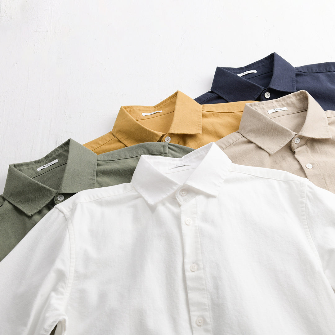 Herren Leichtes Leinen-Baumwoll-Overshirt mit Kentkragen, Relaxed‑Fit und durchgehender Knopfleiste Echoarchiv