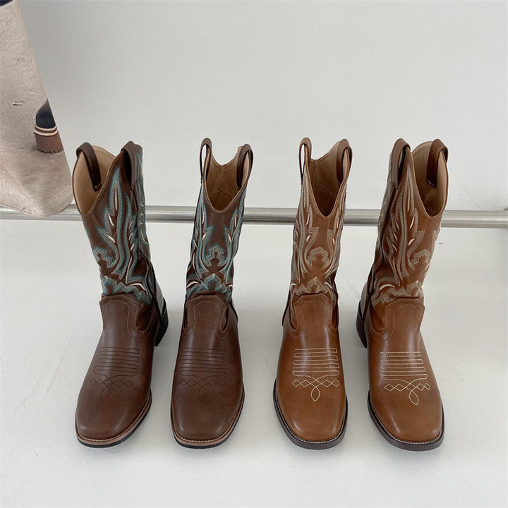Damen Western-Cowboy-Boots mit aufwendiger Stickerei, mittlerer Schafthöhe und robuster Blockabsatz Echo Archiv